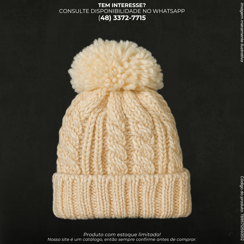 Touca Tricot com PomPom Bege Forrada