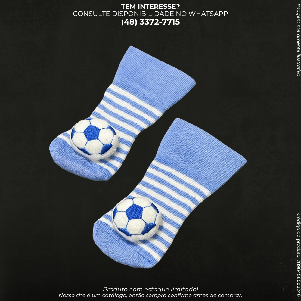 Meias Infantis Azul com Detalhe de Bola de Futebol