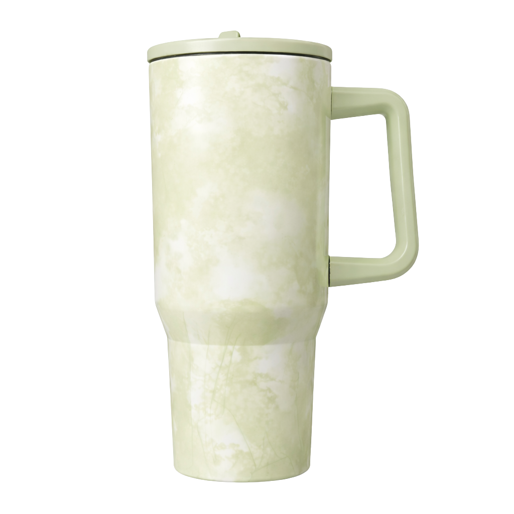 Caneca Térmica com Alça e Tampa Verde Marmorizada