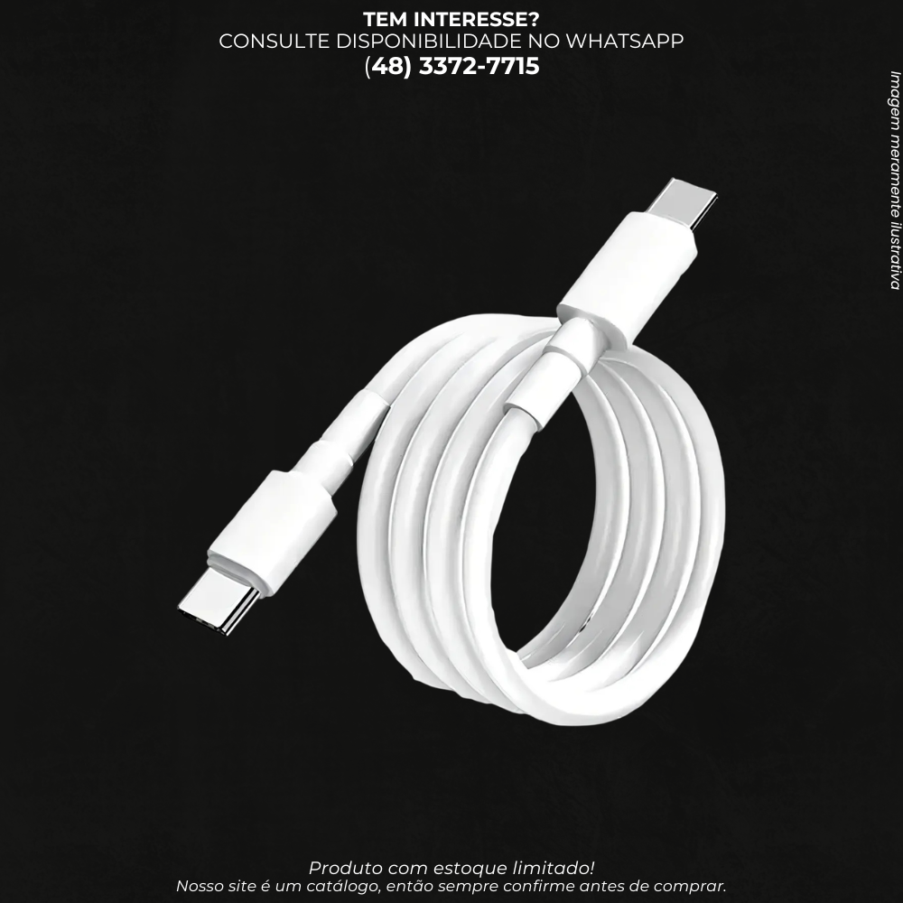 Cabo Carregador USB-C para USB-C Turbo HB16-CC 65W – Carregamento Rápido e Transferência de Dados