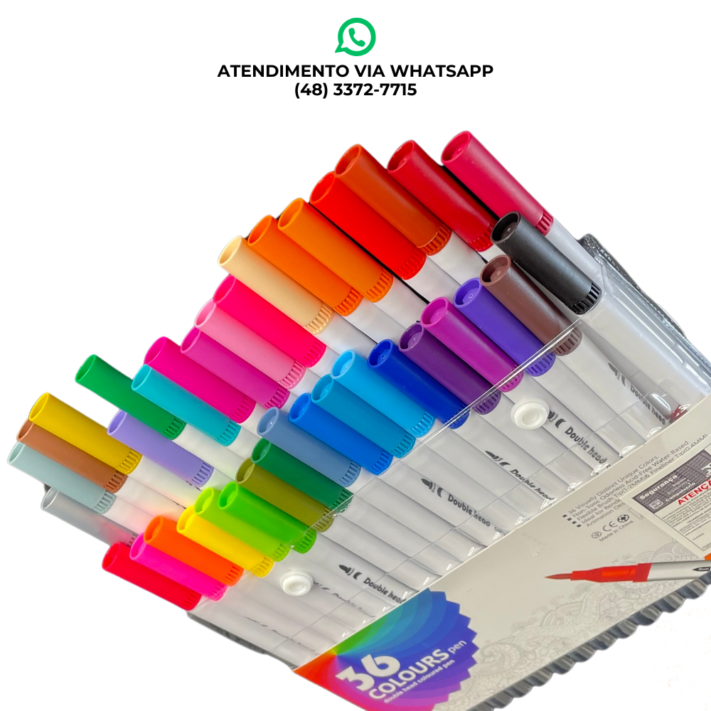 Kit 36 Canetas Hidrográficas Dupla Ponta – Double Head Art Marker Colorido