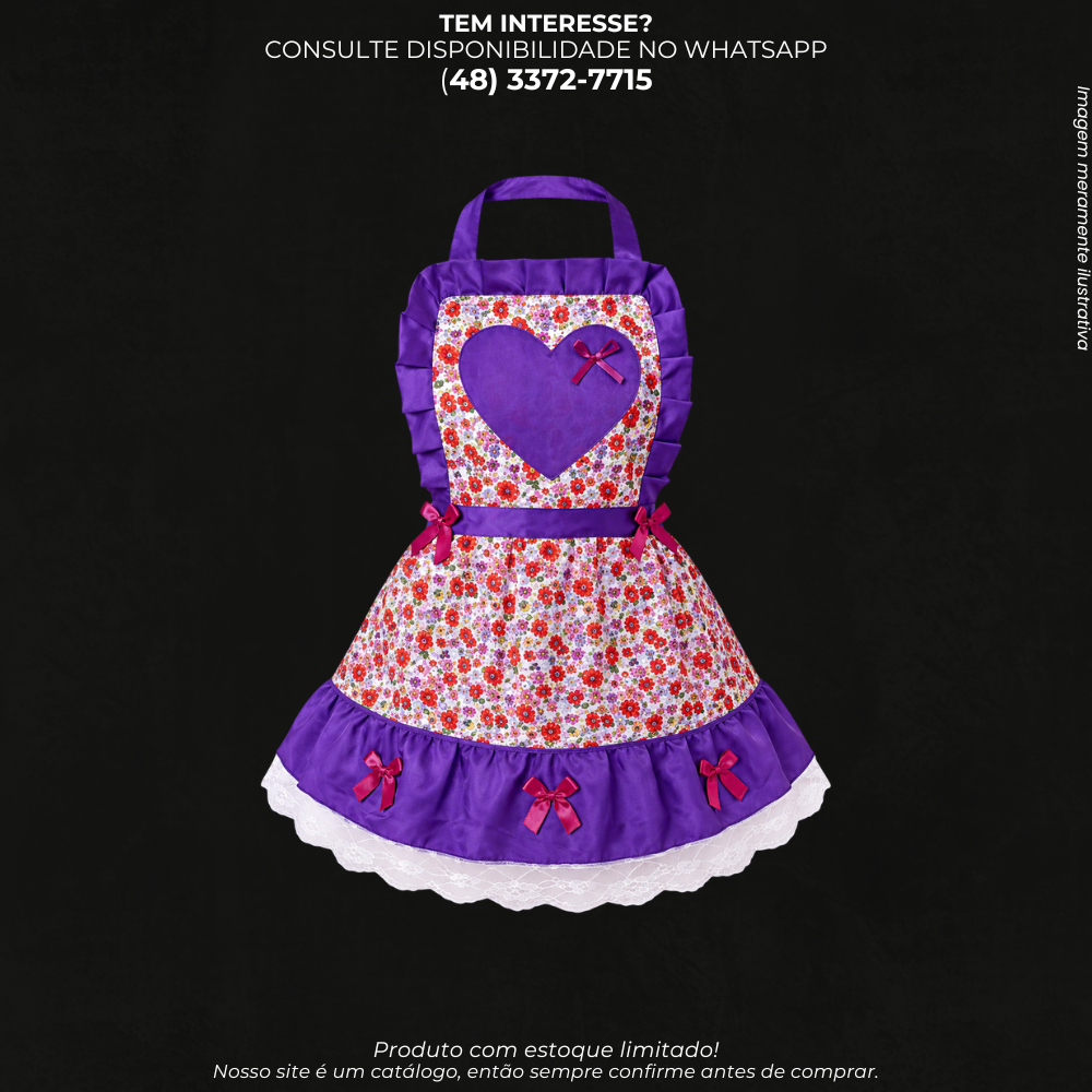 Avental Junino Feminino Estampado com Detalhes Decorativos e Laços