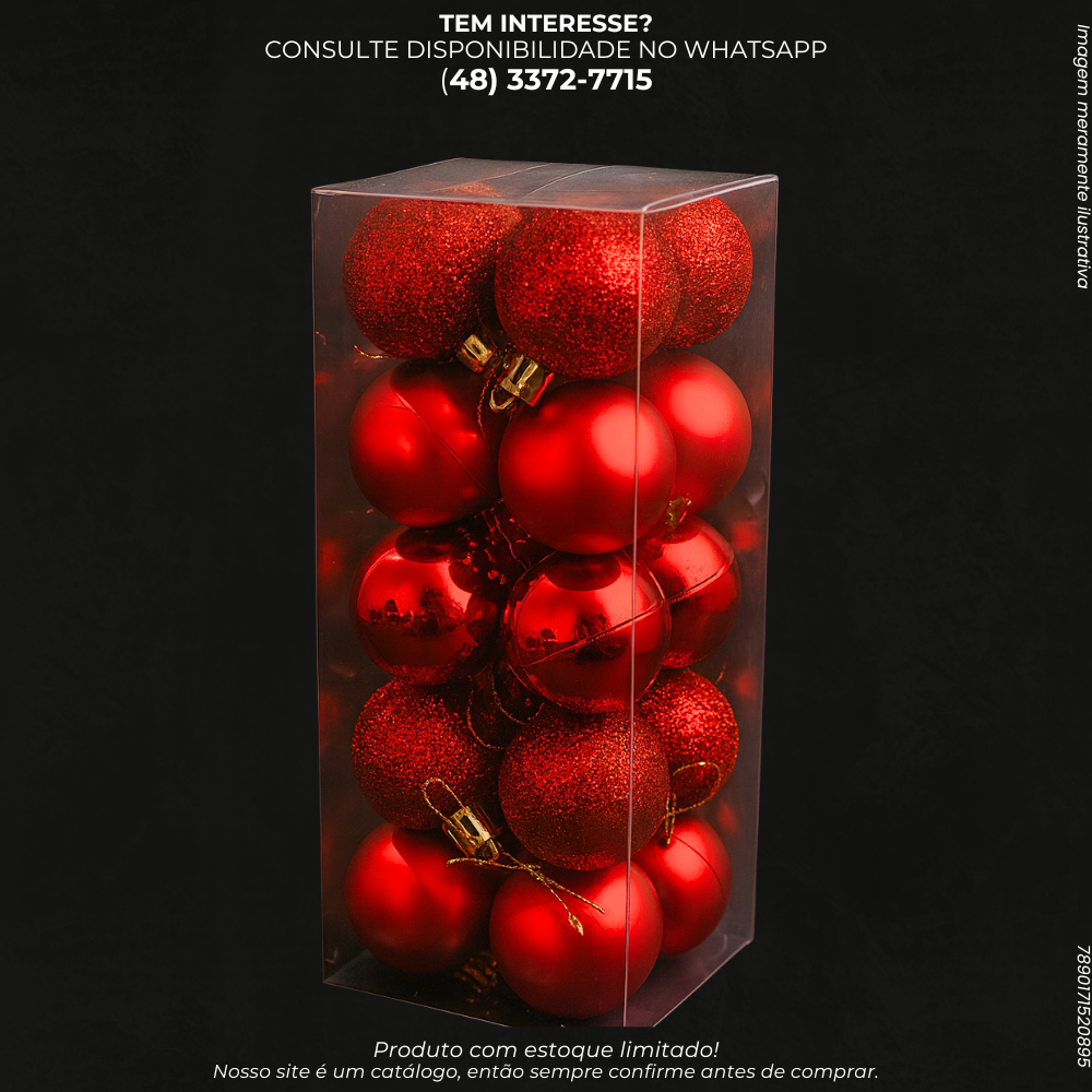 Kit 24 Bolas Natalinas Vermelhas 4cm – Brilho e Fosca