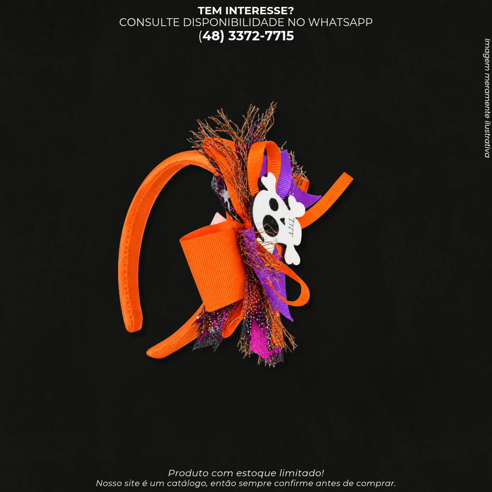 Tiara Infantil de Halloween com Caveira e Laços Decorativos – Laranja