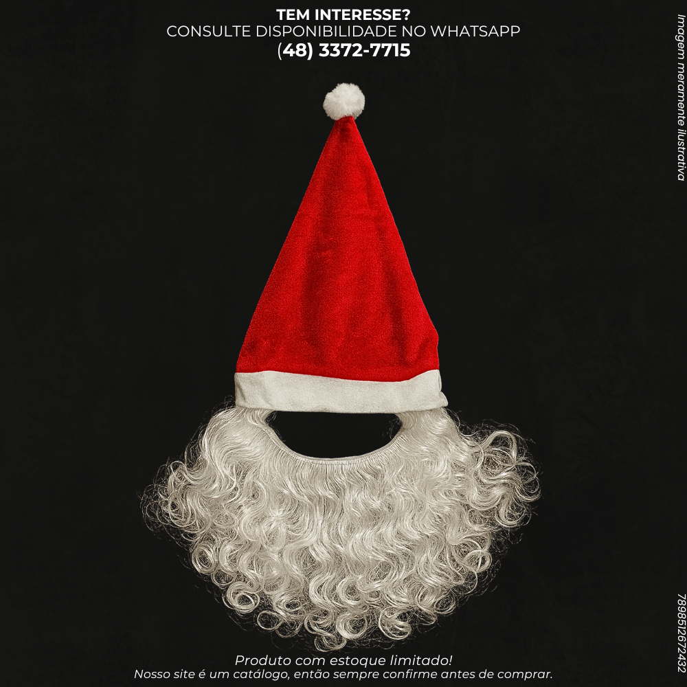 Touca Natalina com Barba Papai Noel Fantasia Adulto