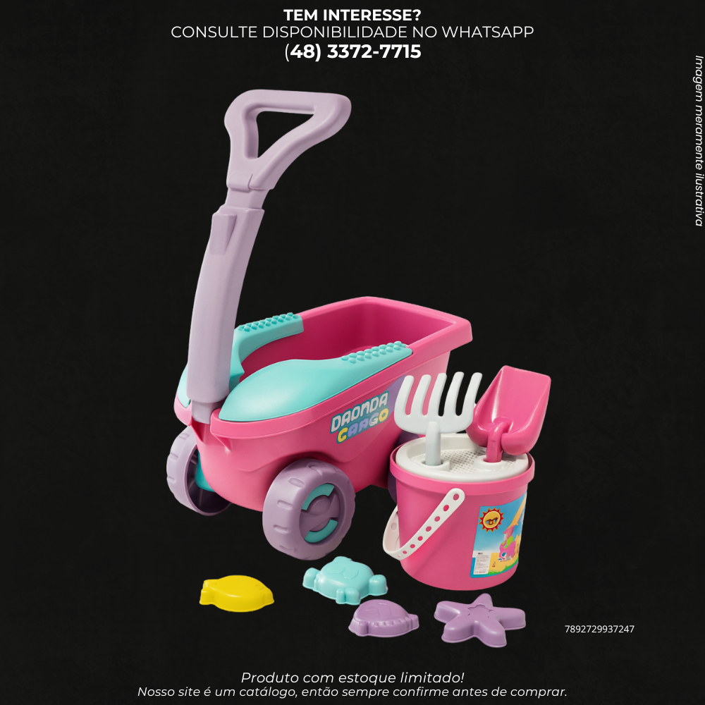 Carrinho Cargo Rosa Infantil Da Onda com Balde e Acessórios