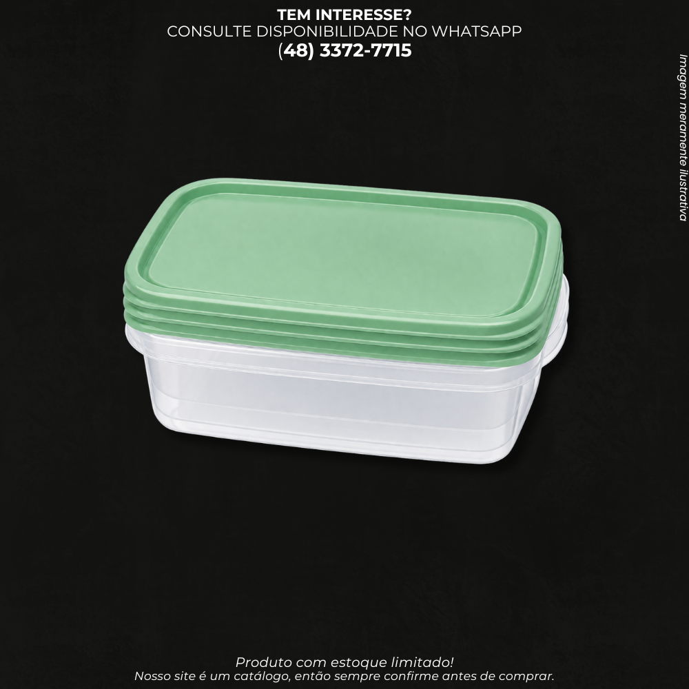 Conjunto com 3 Potes Retangulares 1,8L com Tampa – Organizador para Alimentos