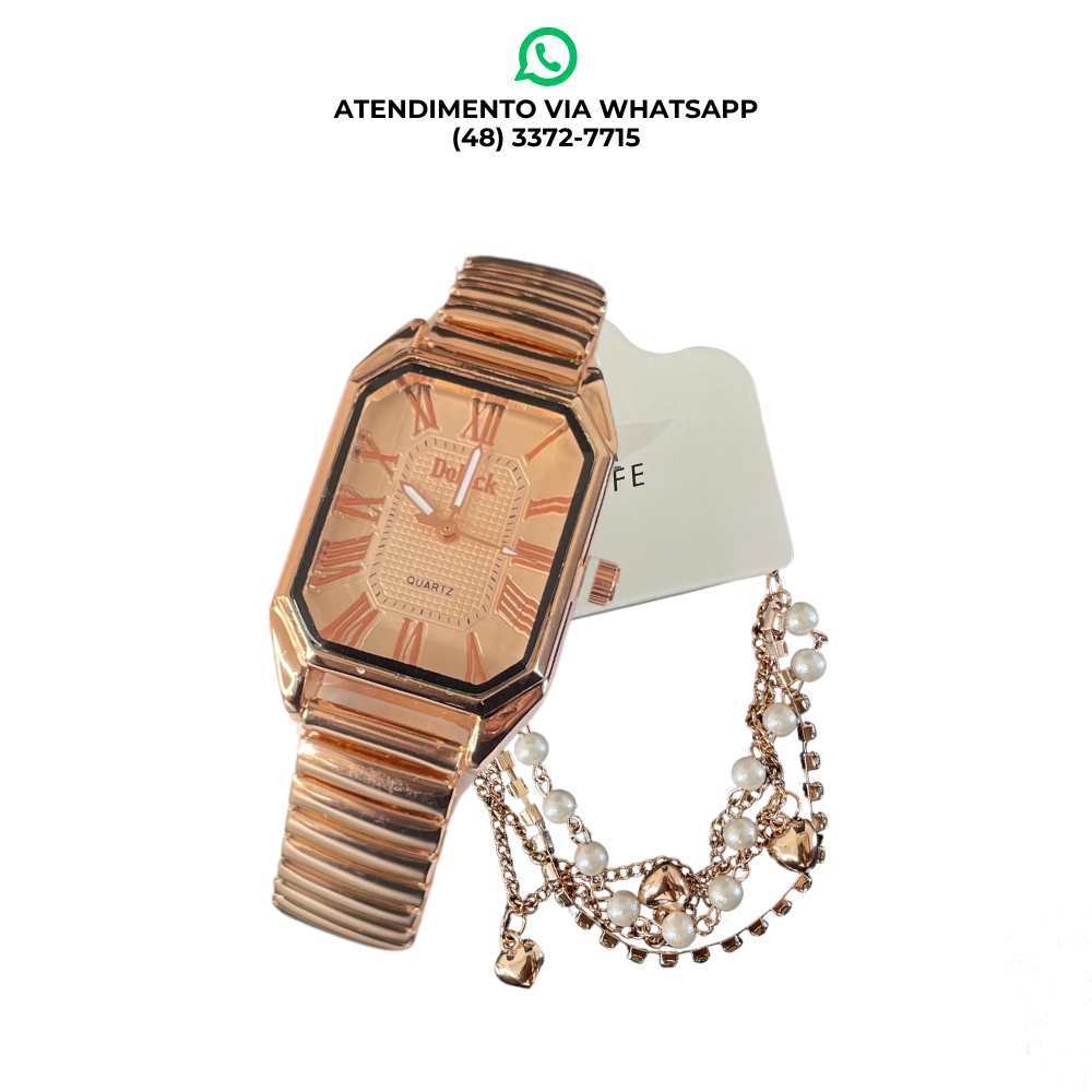 KIT RELÓGIO + PULSEIRA ELÁSTICA NA COR ROSÊ
