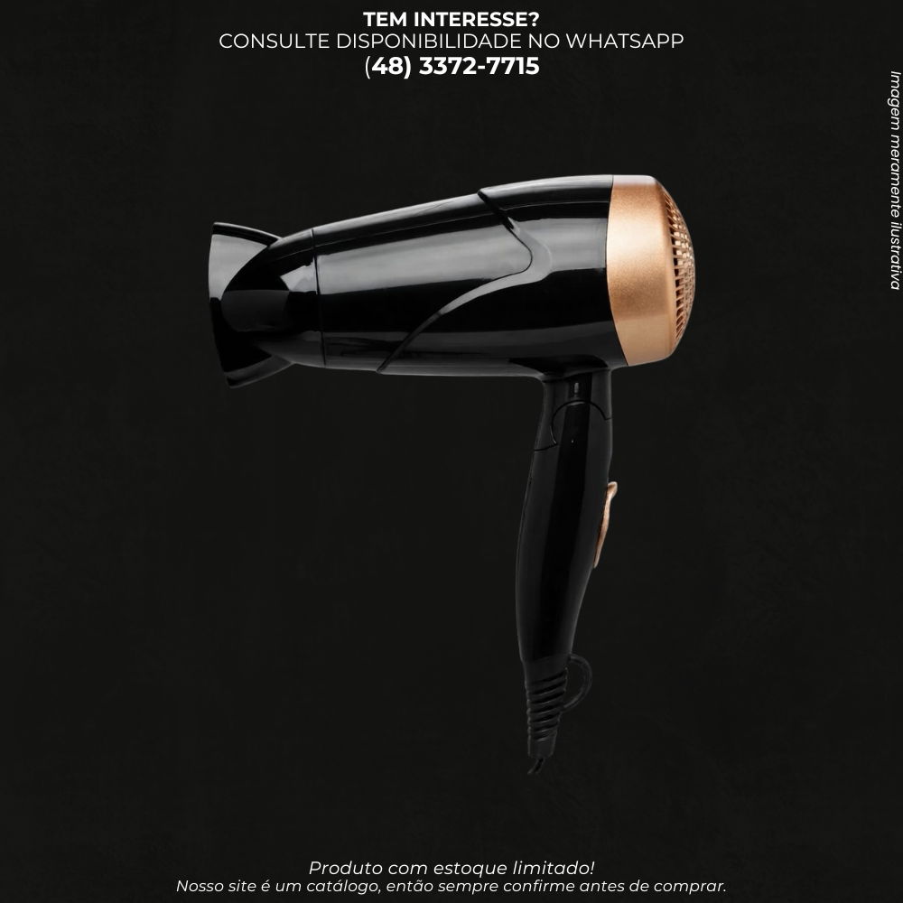Secador de Cabelo Profissional Preto com Detalhes Dourados | Design Moderno e Secagem Prática