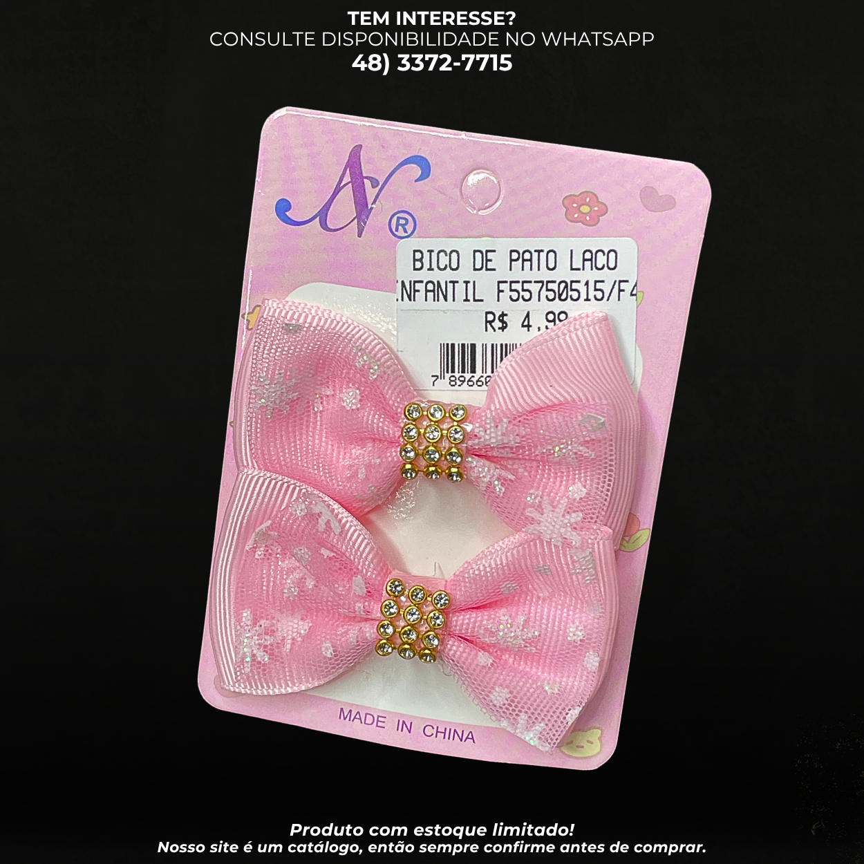 Bico de Pato Laço Infantil Rosa – Kit com 2 Unidades | Delicado e Charmoso