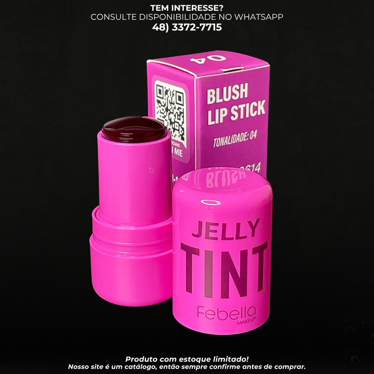 Blush + Lip Tint 2 em 1 Jelly Tint Febella | Maquiagem Compacta