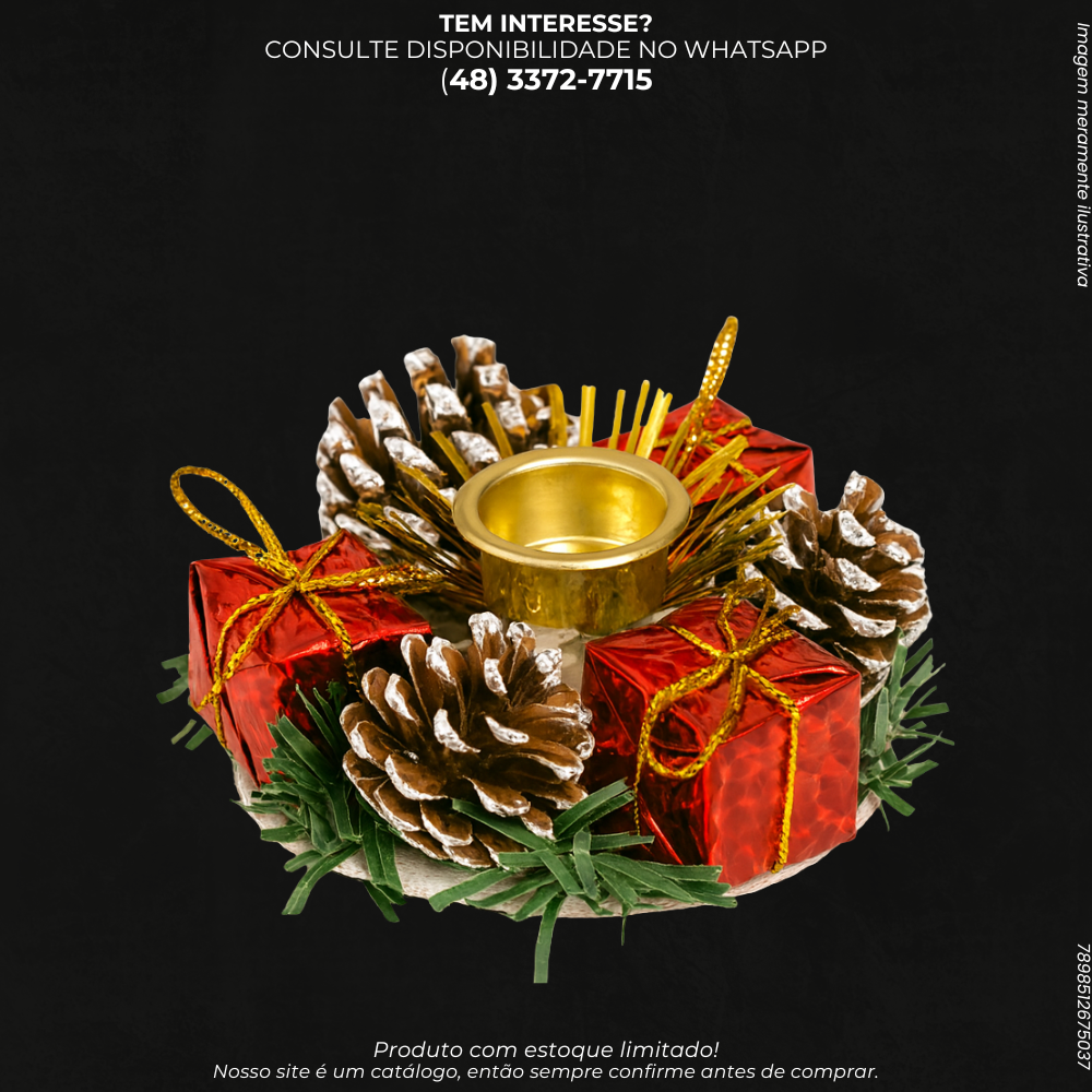 Candelabro Natalino 9x3cm para Mesa Decorada