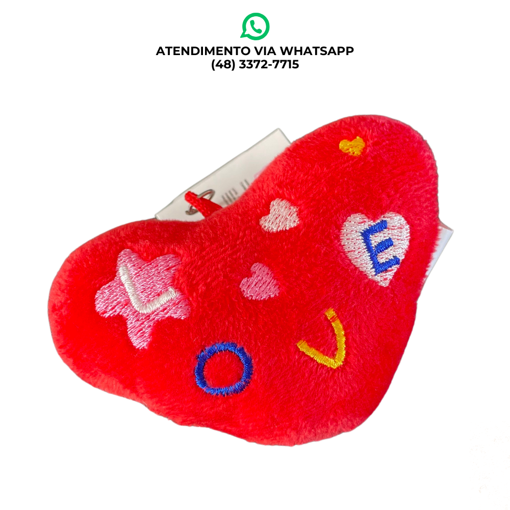 CHAVEIRO PELÚCIA CORAÇÃO COM FRASES