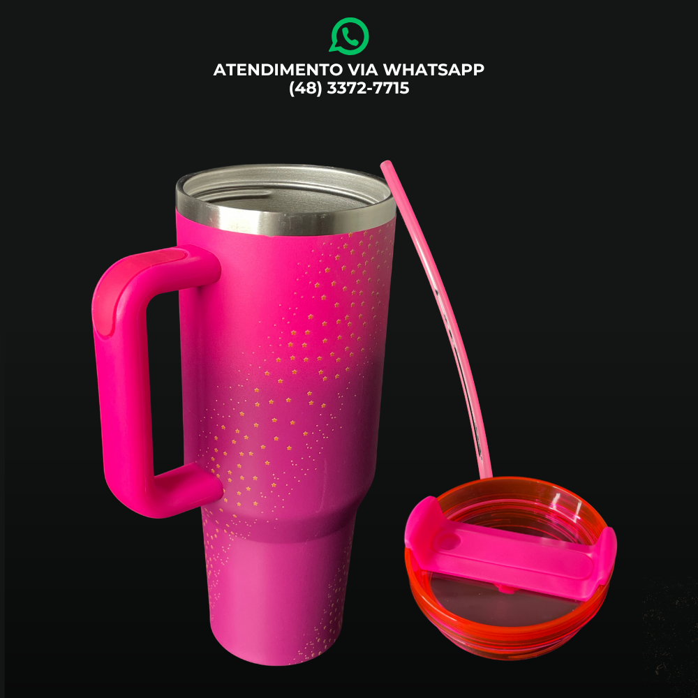 COPO TÉRMICO PERSONALIZADO ROSA ESTRELAS – 1200ML