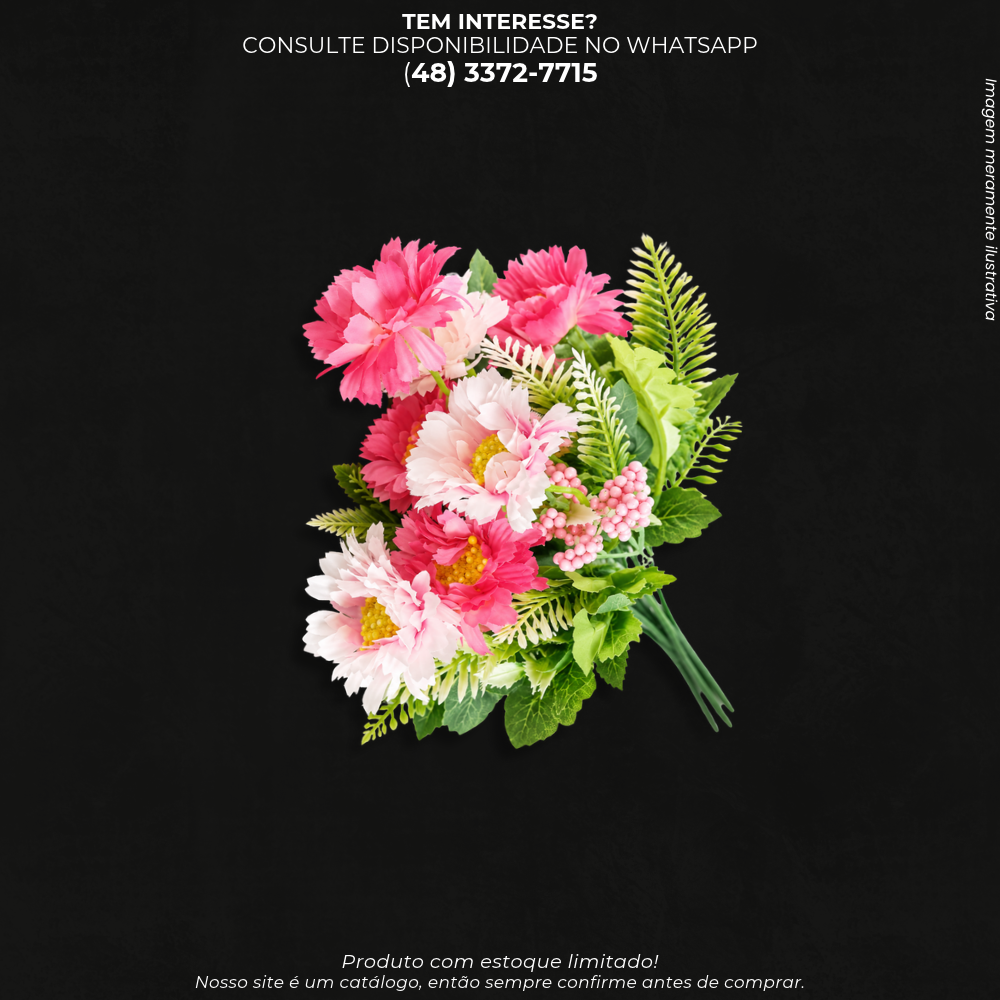Buquê de Flores Artificiais Rosa com Folhagens Decorativas MS347