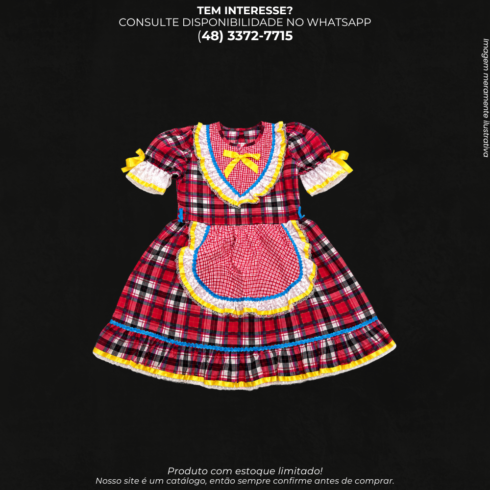 Vestido Caipira Feminino Festa Junina Xadrez Colorido