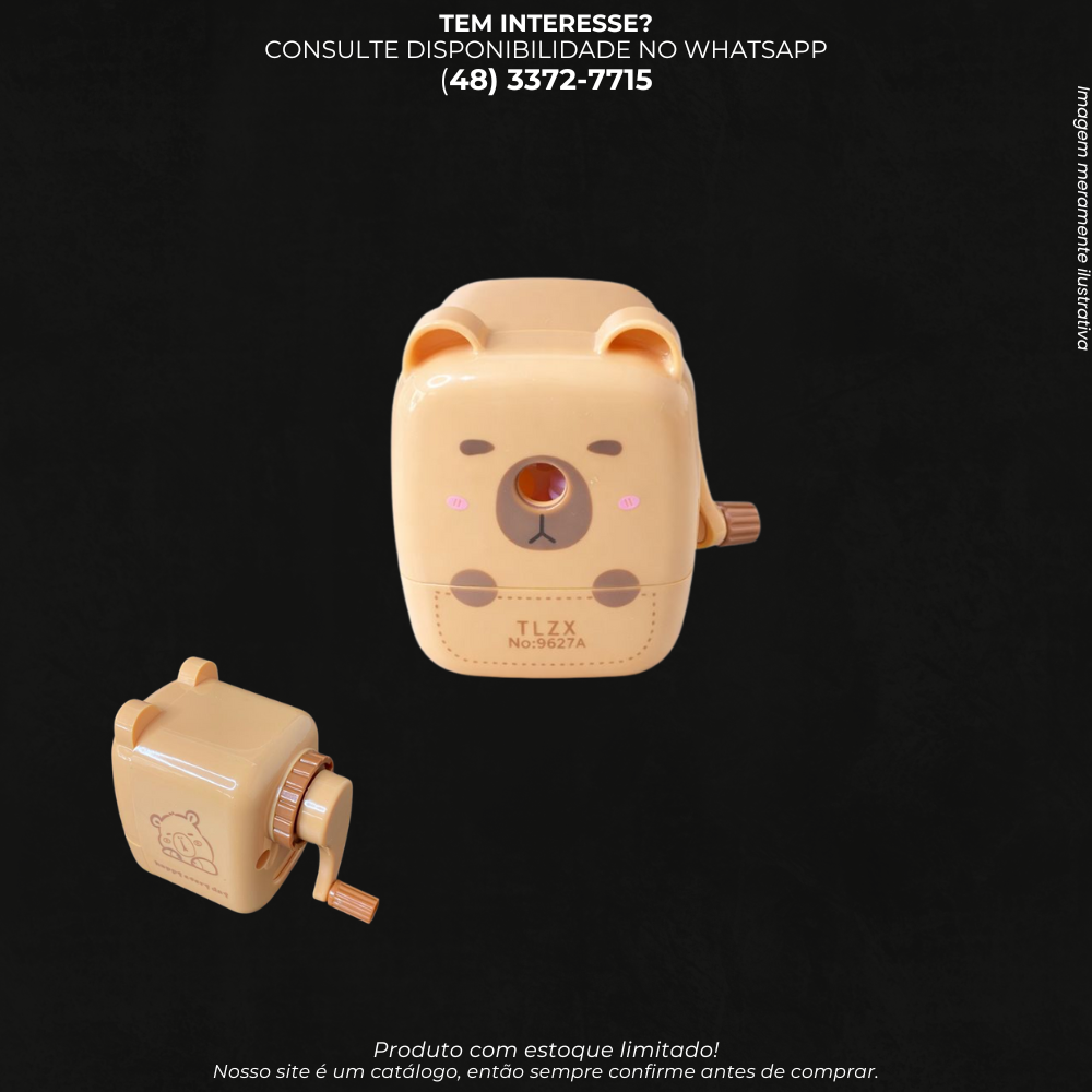 Apontador de Lápis Capivara com Manivela para Uso Escolar