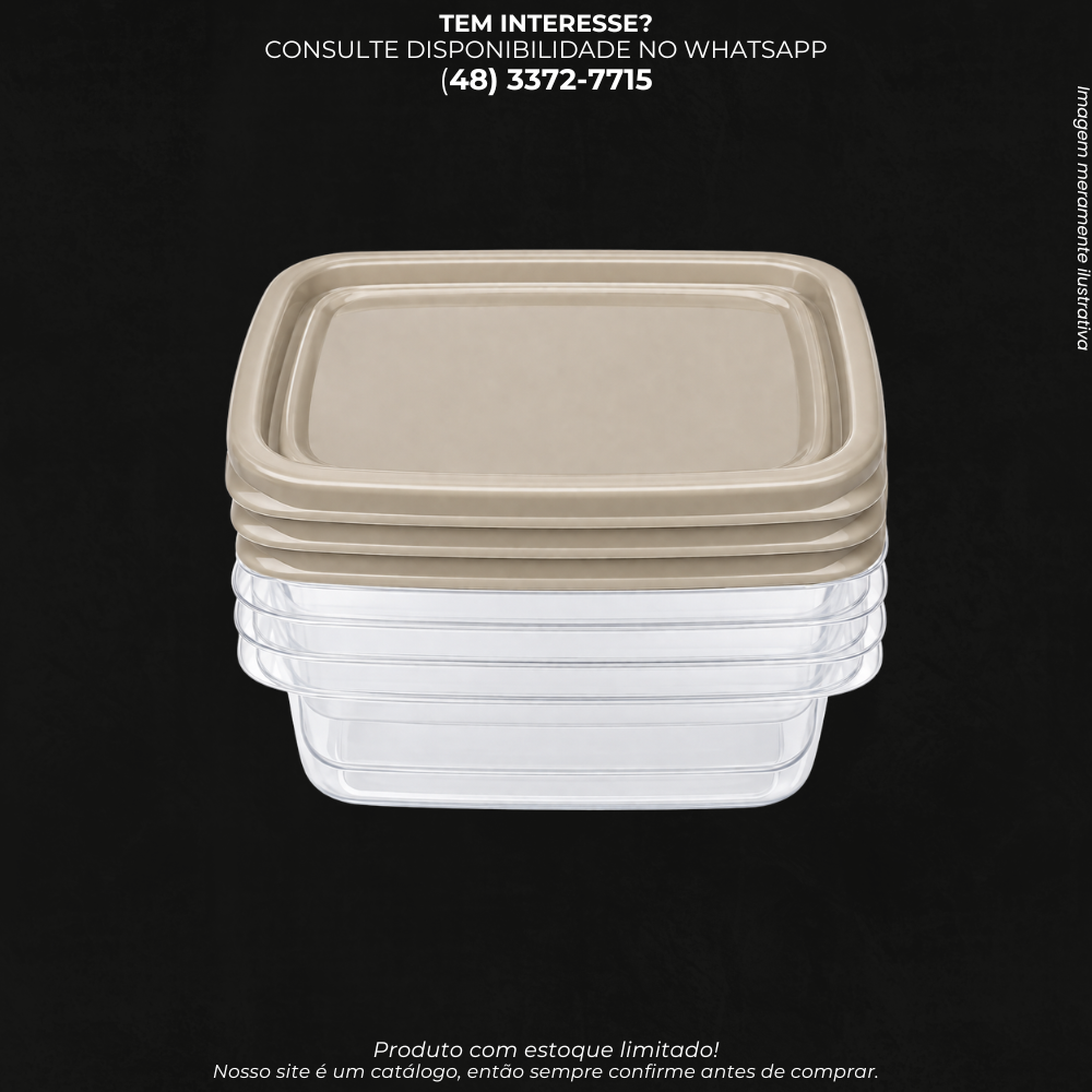 Conjunto com 4 Potes Retangulares com Tampa – Organizador para Alimentos