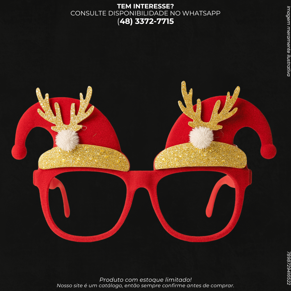 Óculos Natalino com Chapéu e Chifres para Festas
