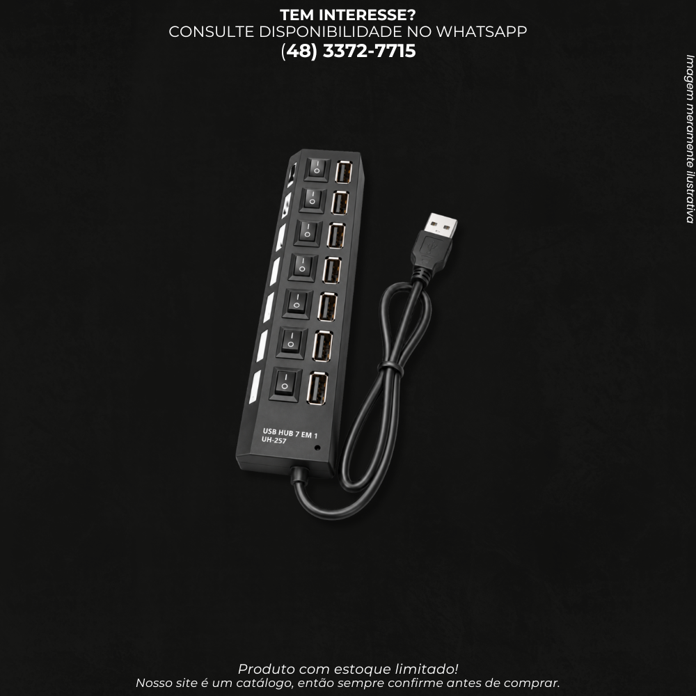 Hub USB 2.0 7 Portas com Interruptores Individuais – UH-257 - UH-2S7
