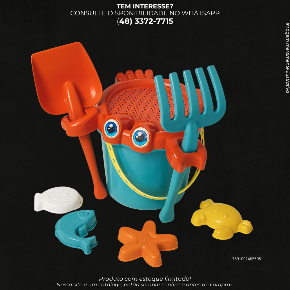 Balde Caranguejo Infantil com Acessórios para Praia