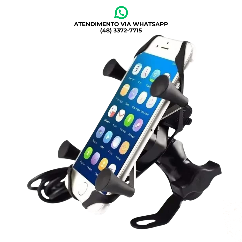 SUPORTE UNIVERSAL COM CARREGADOR USB PARA MOTOS