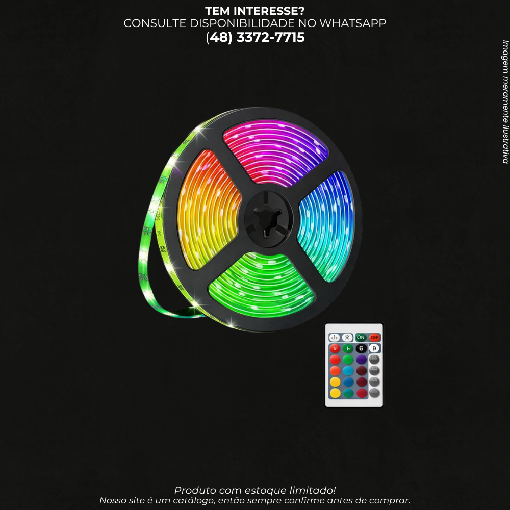 Fita de LED RGB 3m com Controle para Iluminação Decorativa