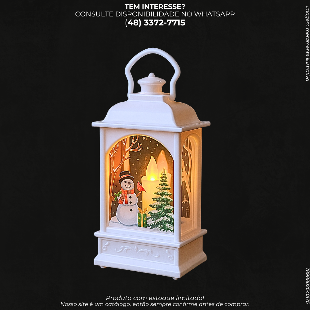 Lanterna Decorativa de Natal com Luz de Vela LED – Boneco de Neve