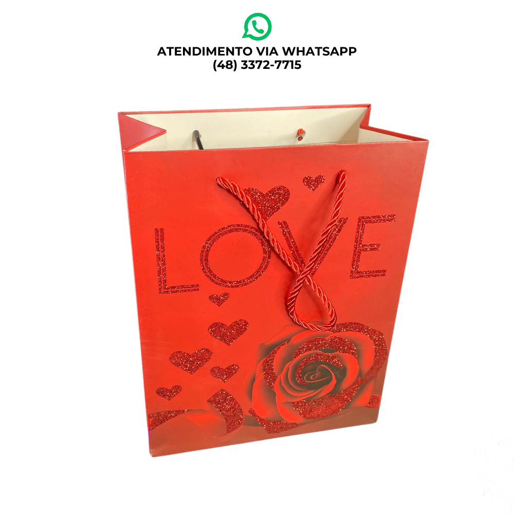 SACOLA DE PAPEL COM GLITTER LOVE