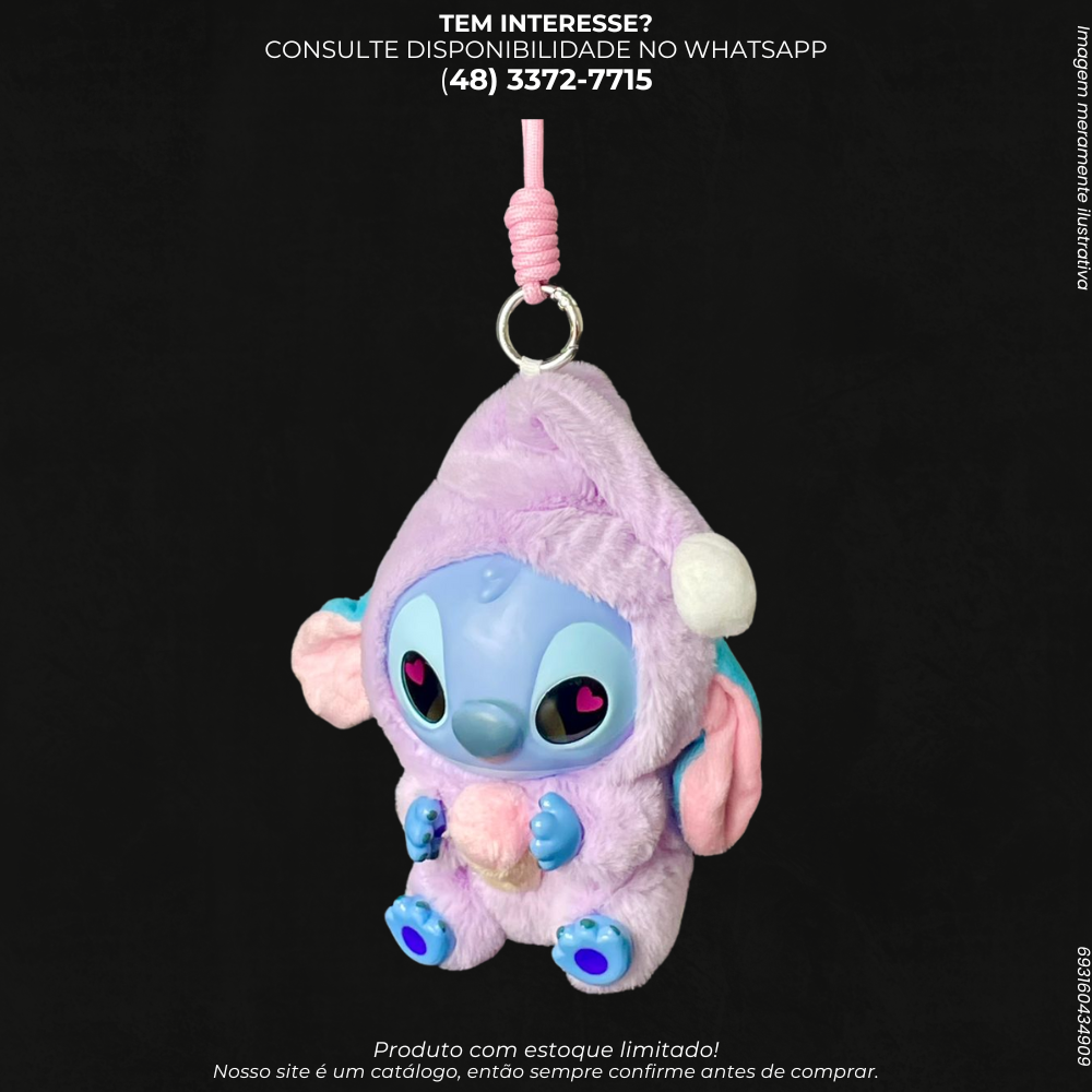 Chaveiro Stitch Plush com Roupa de Inverno Surpresa