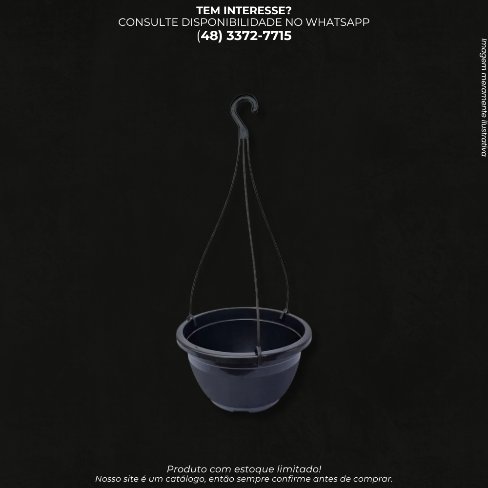 Vaso Suspenso para Plantas com Gancho para Pendurar – Preto