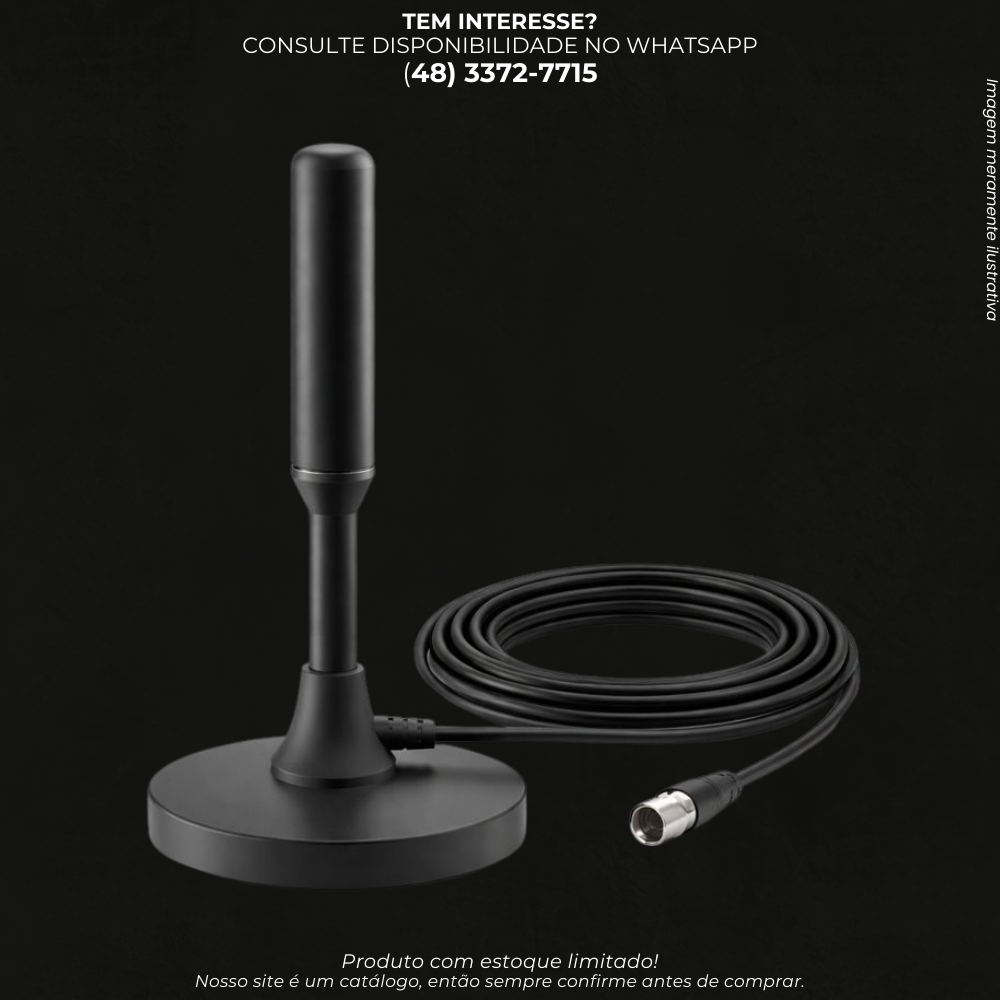 Antena Digital HDTV Interna e Externa com Base Magnética