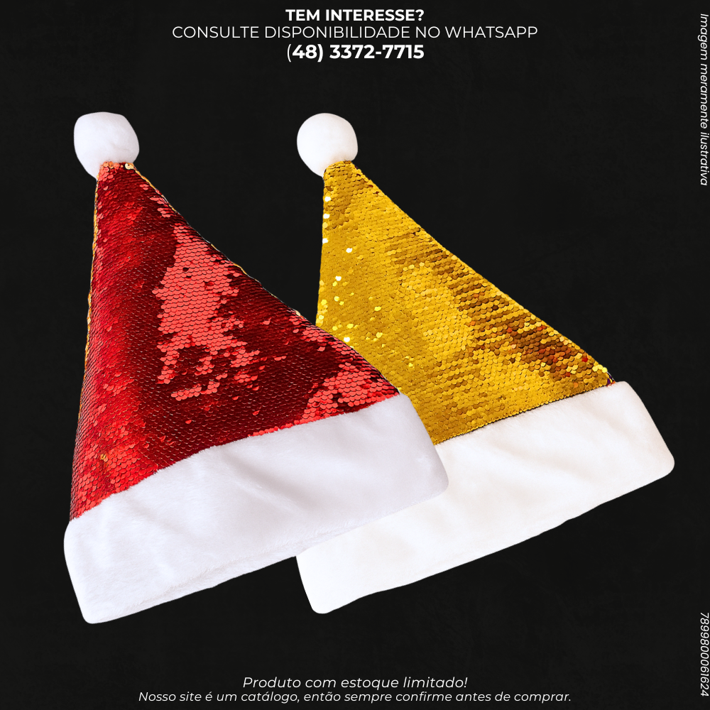 Touca Natalina Paetê Dupla Face para Festas