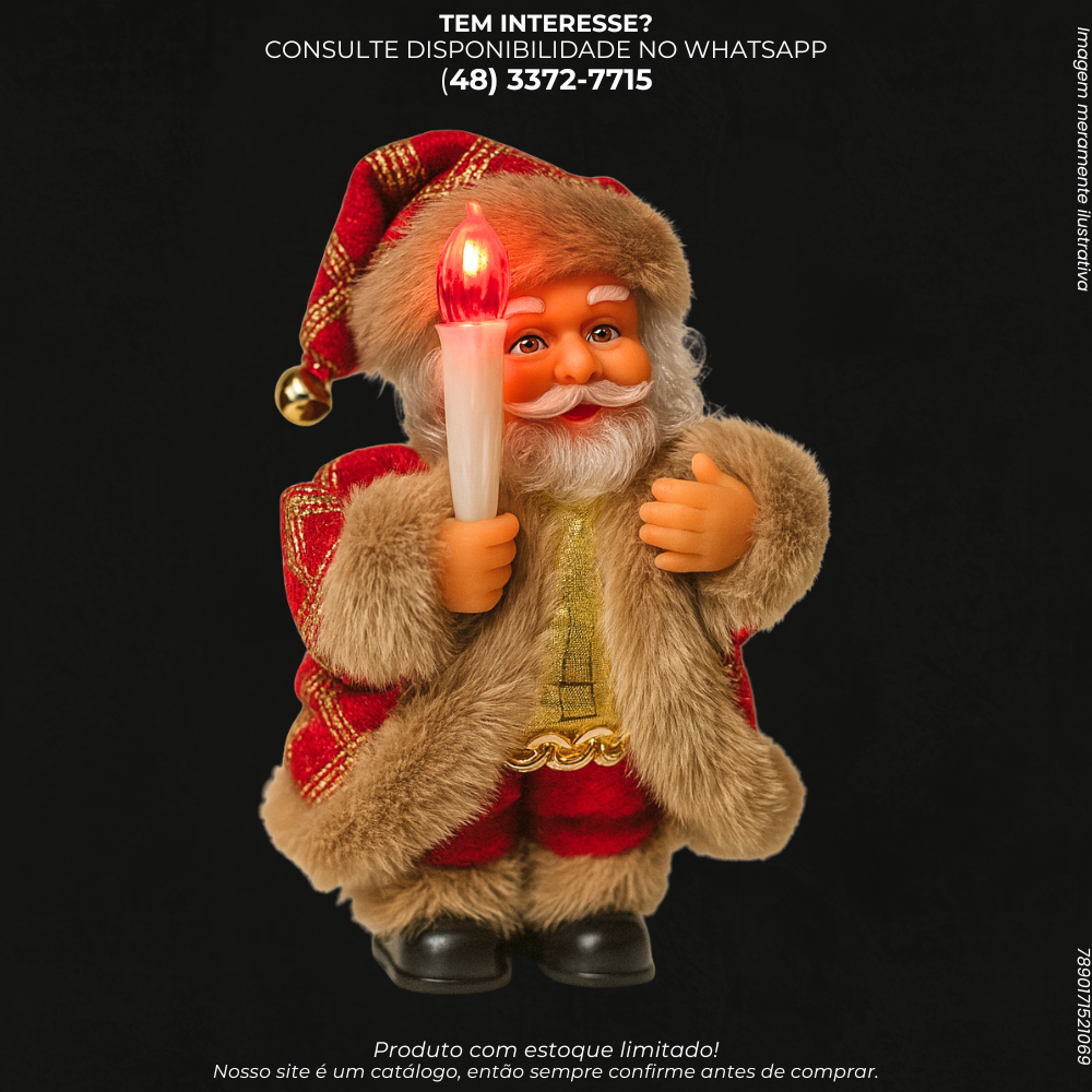 Papai Noel Decorativo com Vela Iluminada 17cm