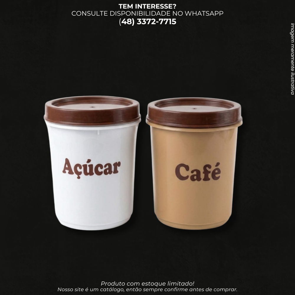 Kit Porta Mantimentos Café e Açúcar com Tampa – Conjunto 2 Potes Organizadores