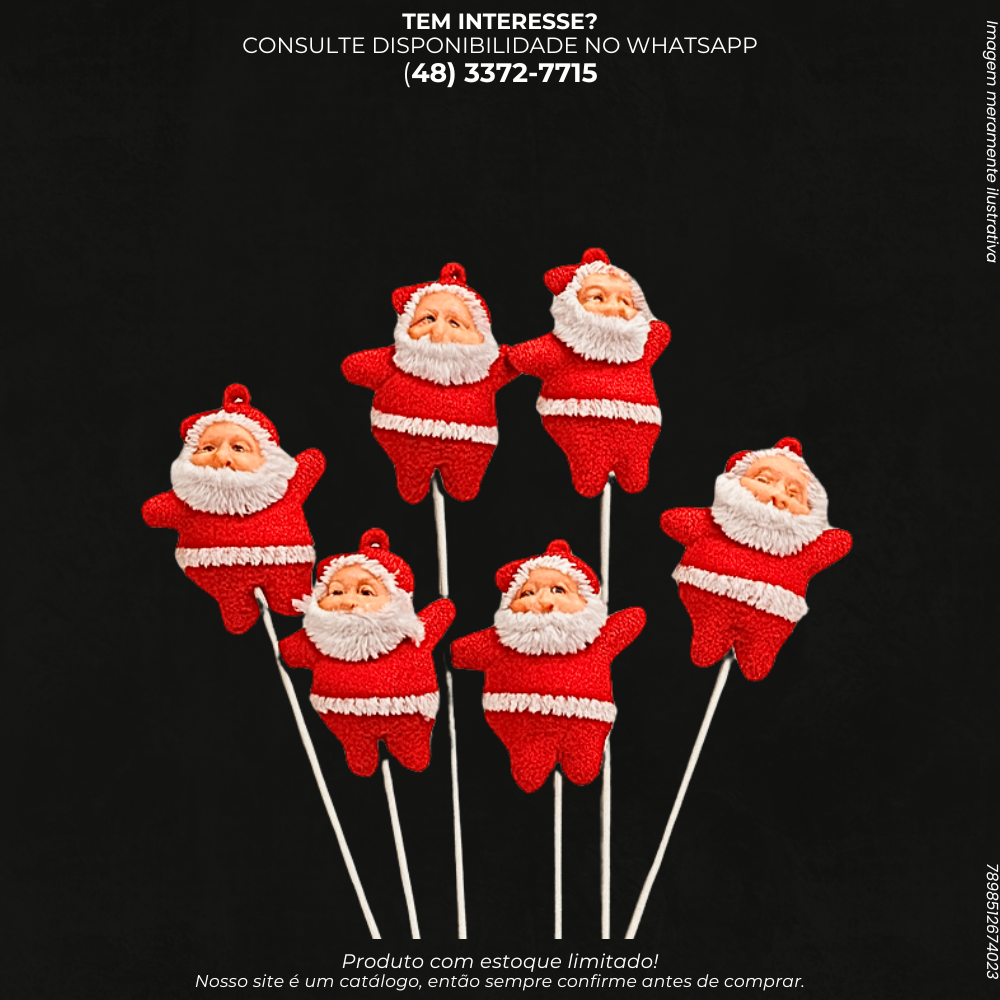 Kit 6 Enfeites Papai Noel em Haste para Árvore de Natal