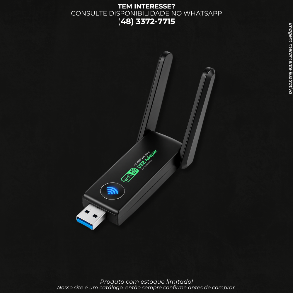 Adaptador Wi-Fi USB 3.0 com 2 Antenas – Receptor de Rede Wireless para PC e Notebook KP-AW162