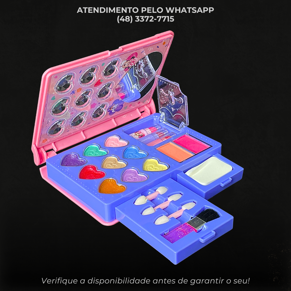 Paleta de Maquiagem Infantil – Sombras, Batons, Brilhos e Blush | Completa com Espelho