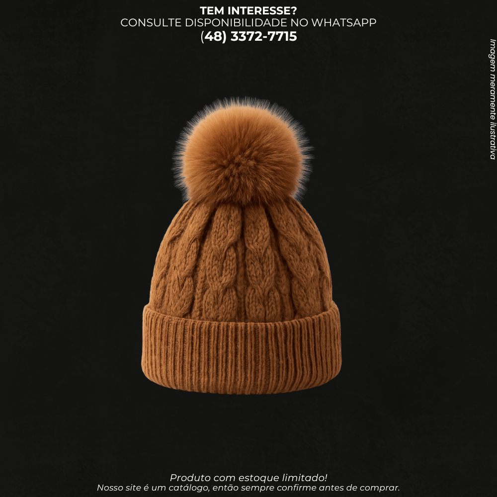 Touca de Inverno Tricot com Pompom Peluciado – Touca Feminina Quentinha e Estilosa
