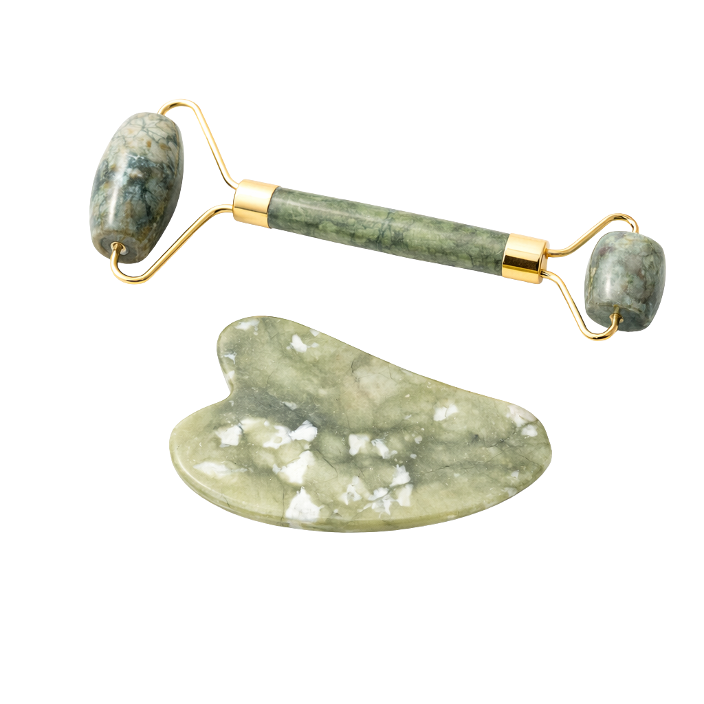 Kit Massageador Facial Roller e Pedra Gua Sha