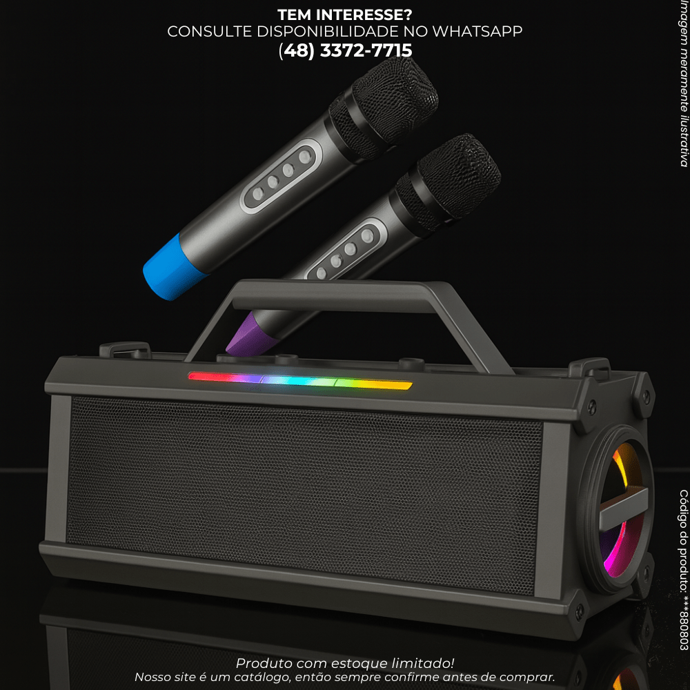 Caixa de Som com 2 Microfones Sem Fio e LED - G POWER