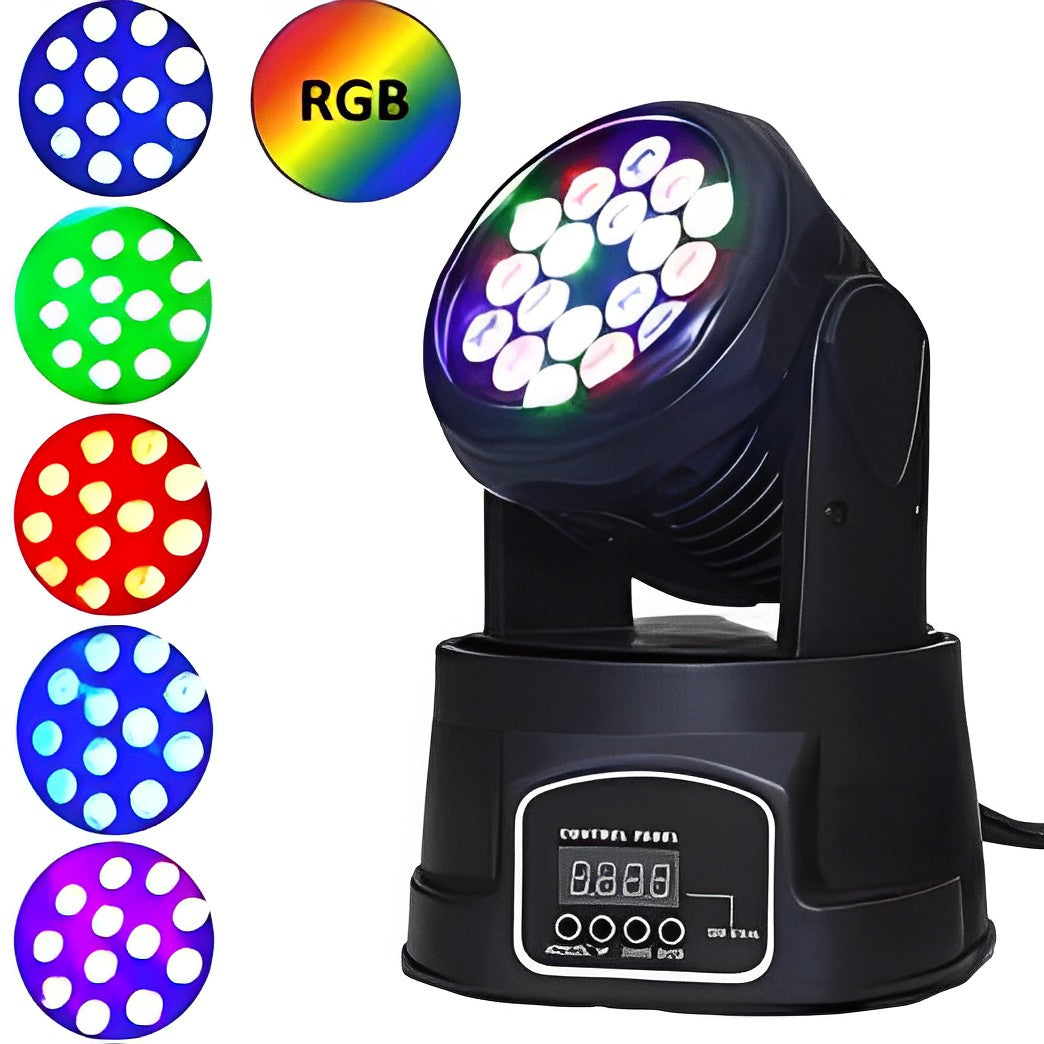 Canhão Moving Head 18 Led Rgb Strobo Luz De Palco