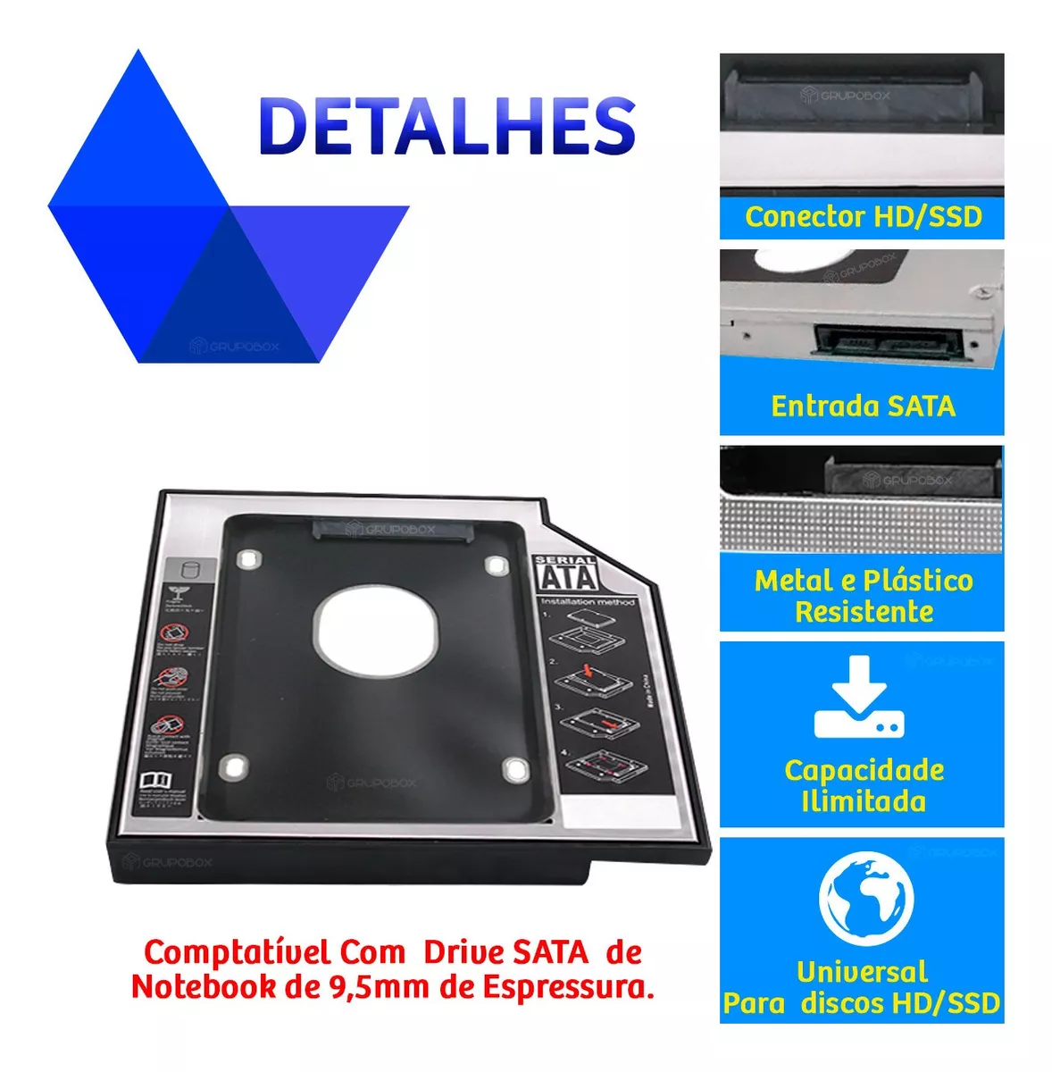 Case Adaptador Segundo Hd 9.5mm - G POWER