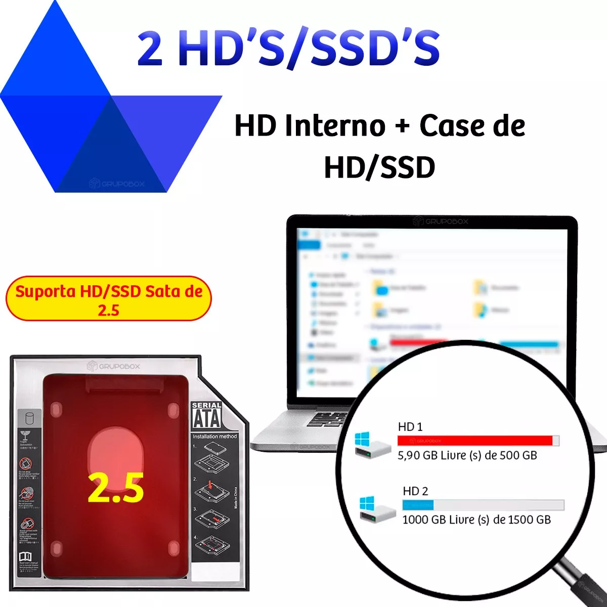 Case Adaptador Segundo Hd 9.5mm - G POWER