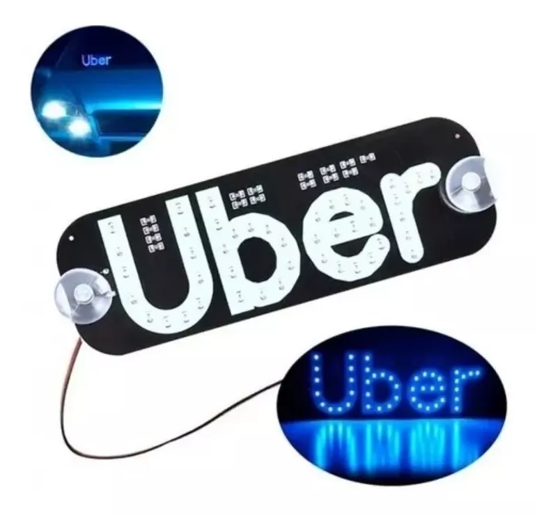 Placa De Identificação Com Ventosa Motorista De Aplicativo - Branco e Azul