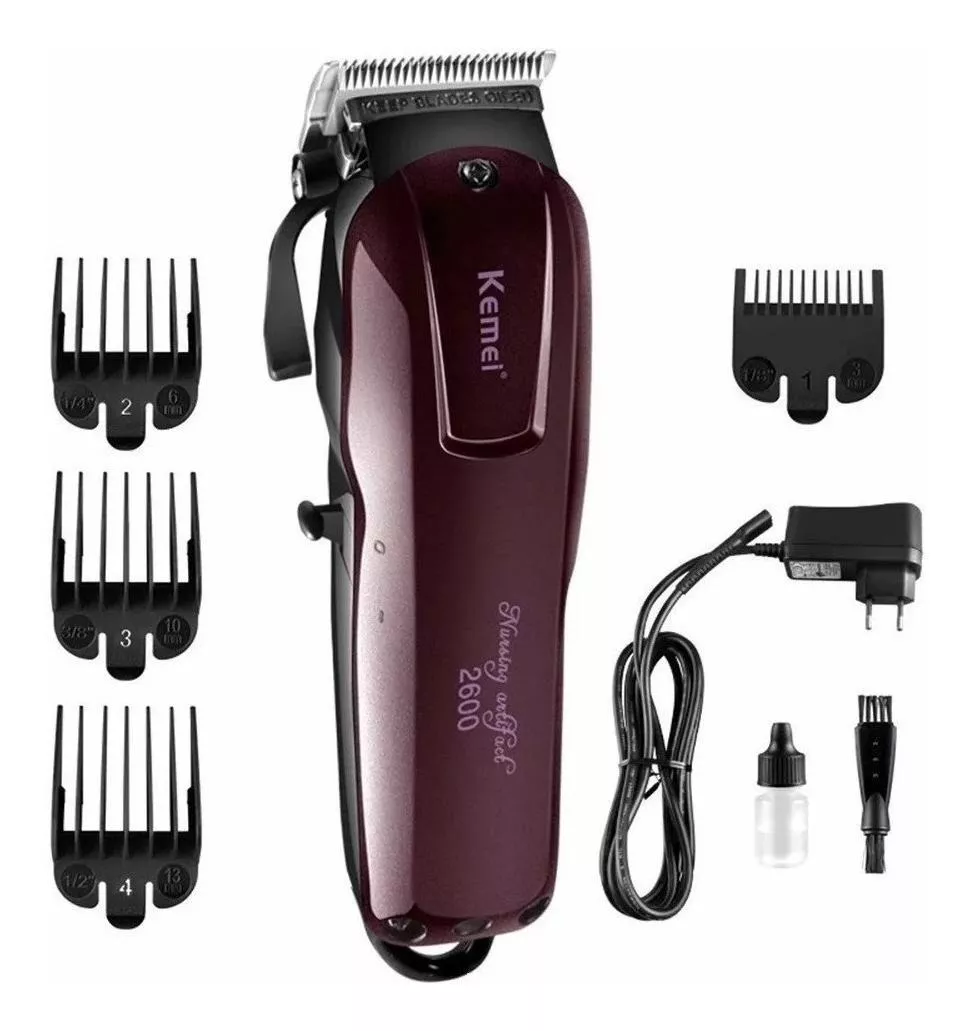 Máquina de Cabelo Kemei KM-2600 - Bordô - 220V - G POWER