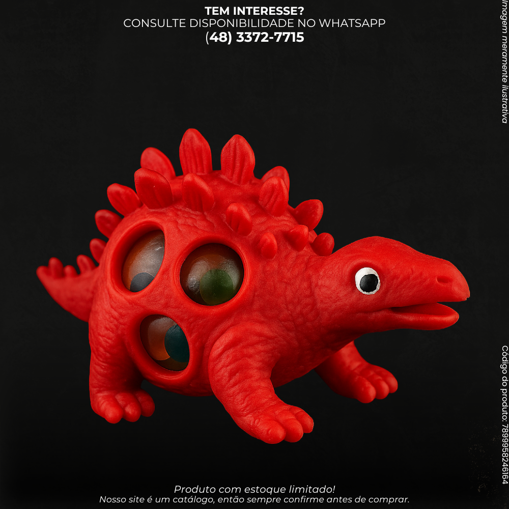 Brinquedo Dinossauro Vermelho Anti-Stress com Bolinhas