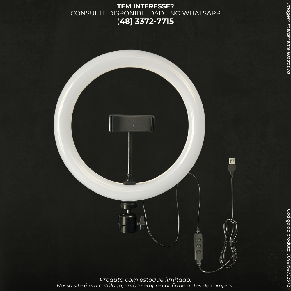 Iluminador LED Ring Light 26cm RGB com Suporte de Celular
