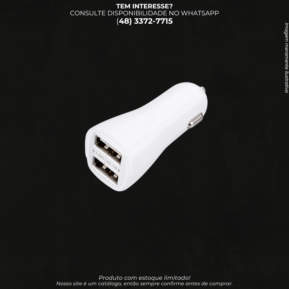arregador Veicular USB Duplo 2 Portas 3.1A -Adaptador Automotivo para Celular e Dispositivos USB