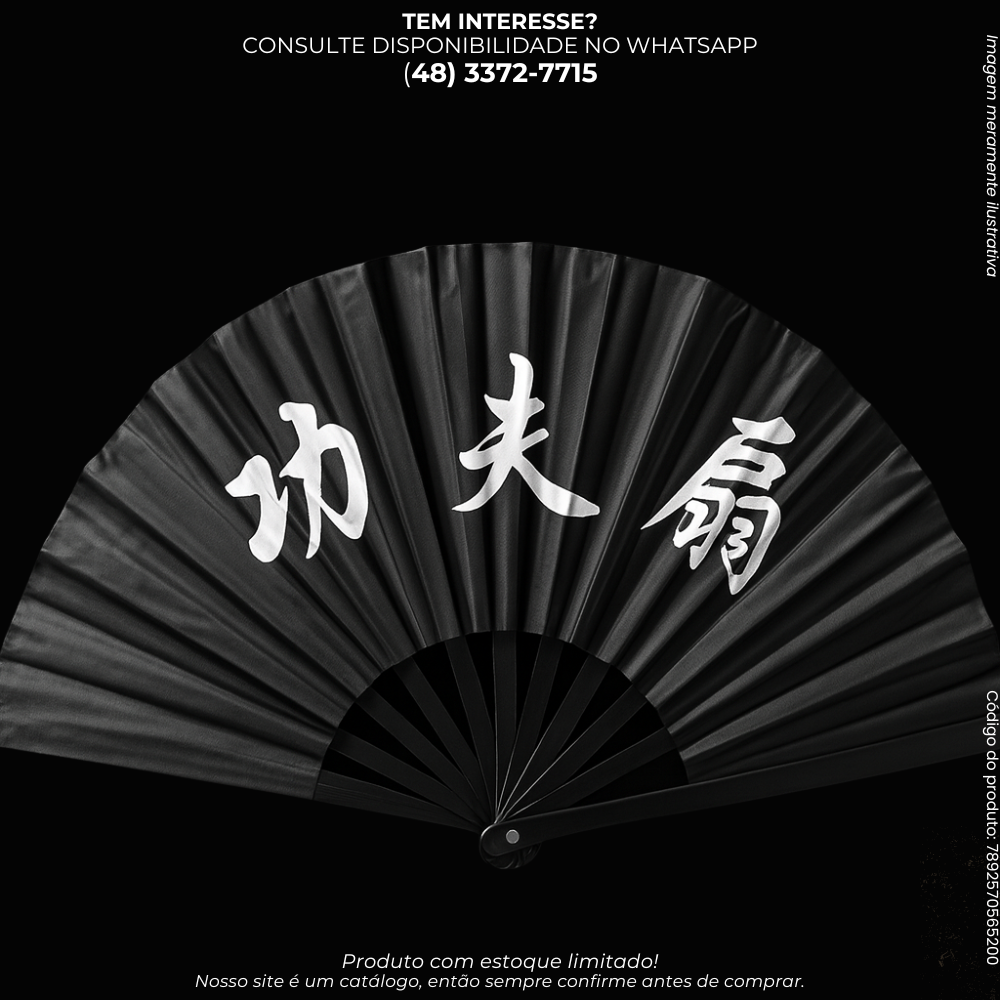 Leque Kung Fu Preto Dobrável com Estampa Oriental
